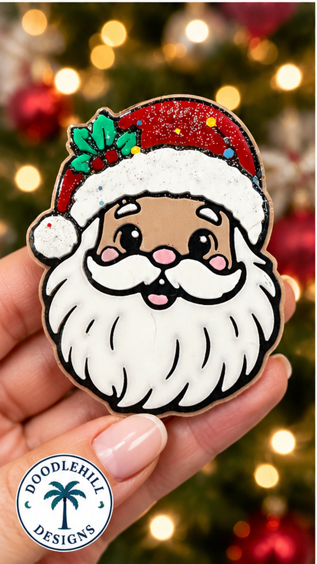 Glitter Santa Christmas Badge Reel | 3D Printed Holiday ID Holder for Nurses & Healthcare Workers