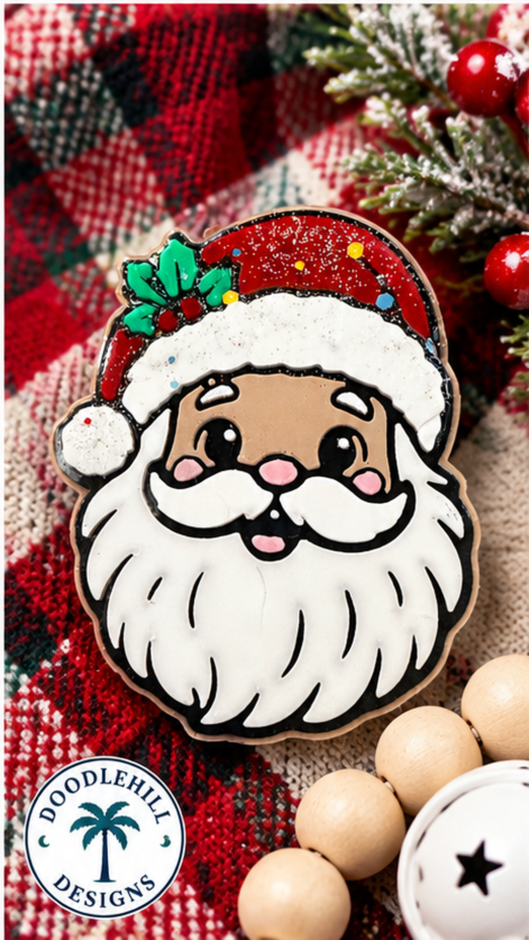 Glitter Santa Christmas Badge Reel | 3D Printed Holiday ID Holder for Nurses & Healthcare Workers