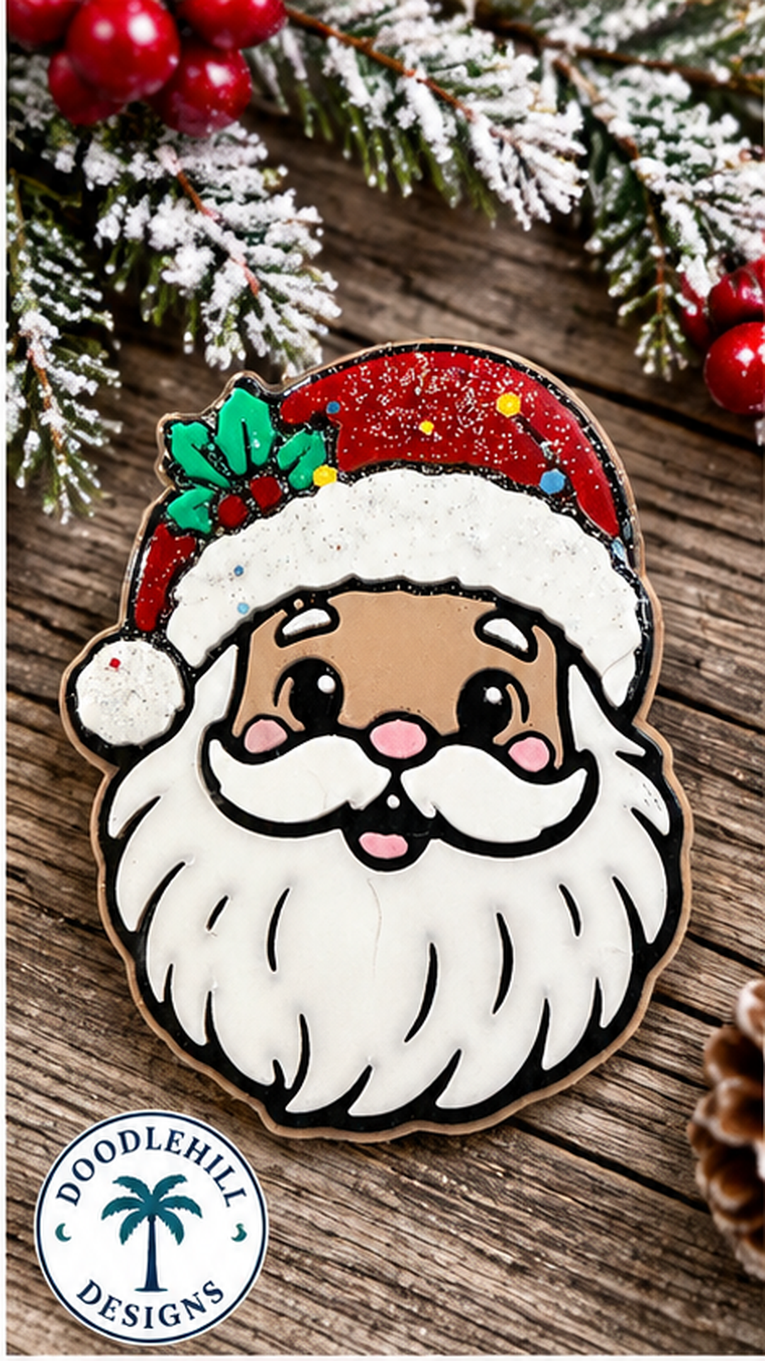 Glitter Santa Christmas Badge Reel | 3D Printed Holiday ID Holder for Nurses & Healthcare Workers