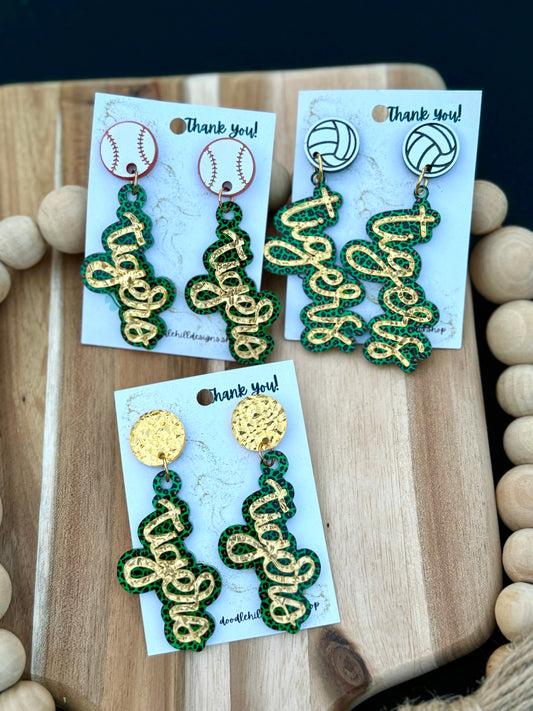 Conway high earrings go tigers any sport school spirit, - gold post - Earrings