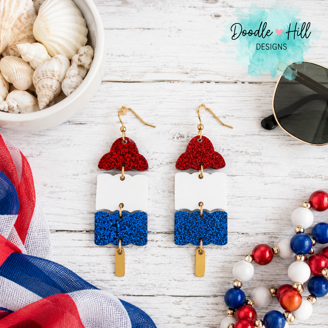 Bomb Pop Earrings | Patriotic Glitter Acrylic Earrings | Fourth of July Statement Earrings | Summer Popsicle Earrings
