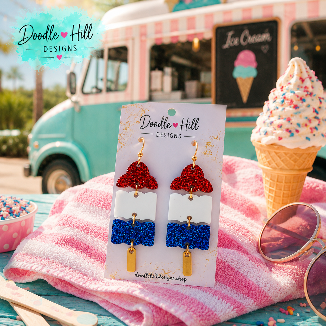 Bomb Pop Earrings | Patriotic Glitter Acrylic Earrings | Fourth of July Statement Earrings | Summer Popsicle Earrings