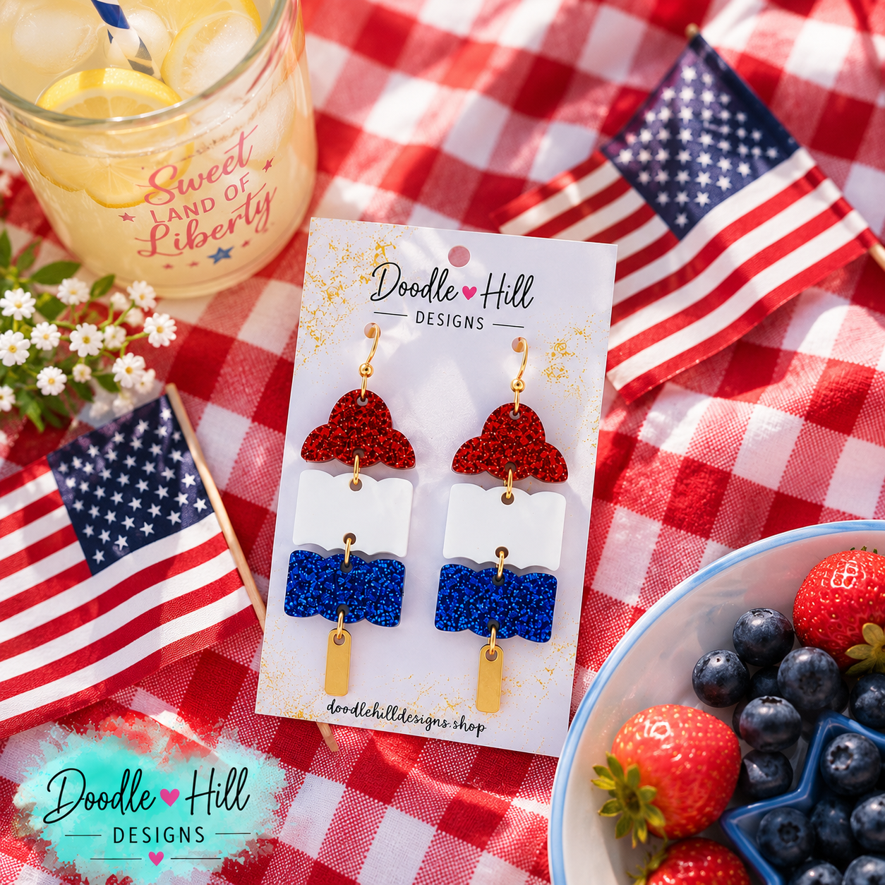 Bomb Pop Earrings | Patriotic Glitter Acrylic Earrings | Fourth of July Statement Earrings | Summer Popsicle Earrings