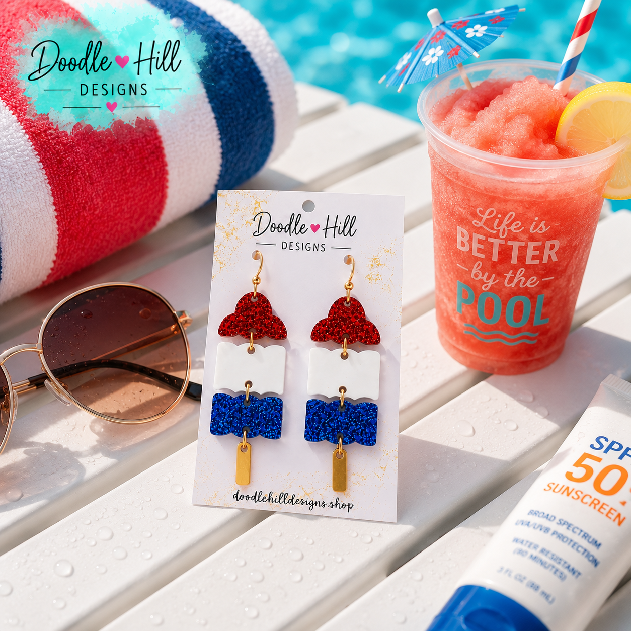 Bomb Pop Earrings | Patriotic Glitter Acrylic Earrings | Fourth of July Statement Earrings | Summer Popsicle Earrings