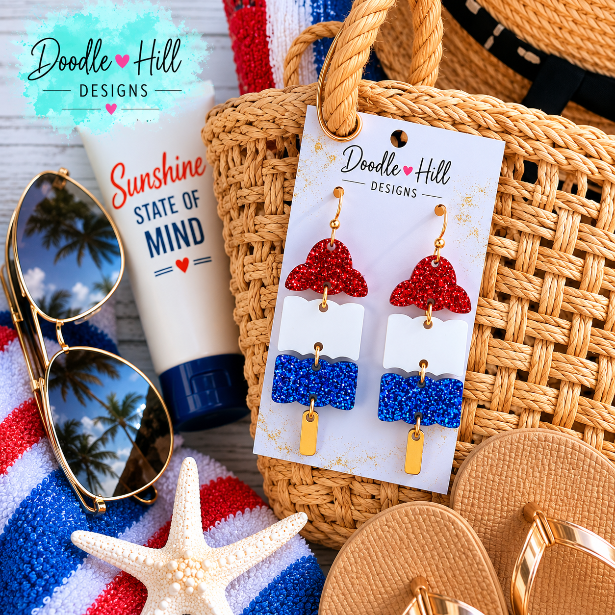 Bomb Pop Earrings | Patriotic Glitter Acrylic Earrings | Fourth of July Statement Earrings | Summer Popsicle Earrings