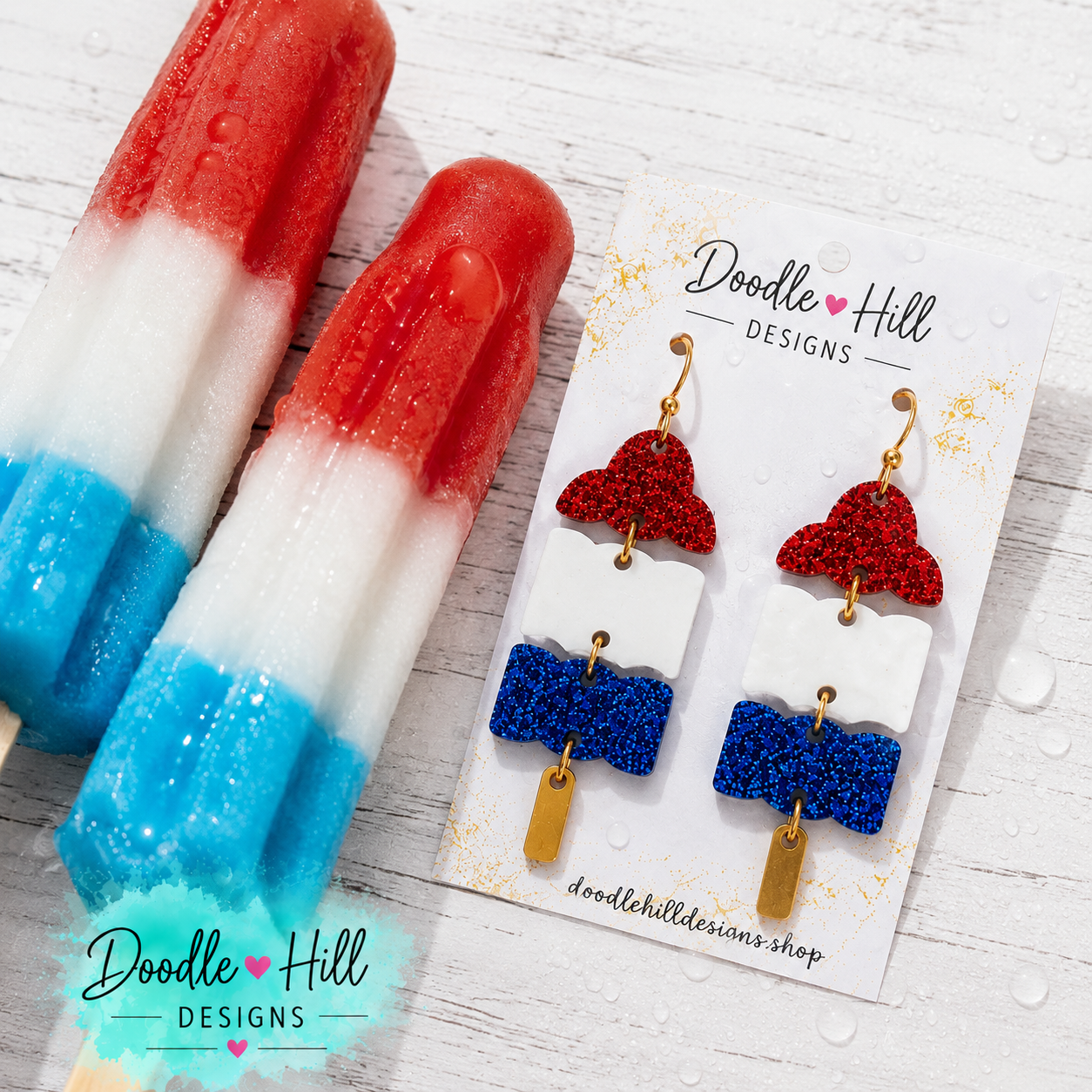 Bomb Pop Earrings | Patriotic Glitter Acrylic Earrings | Fourth of July Statement Earrings | Summer Popsicle Earrings
