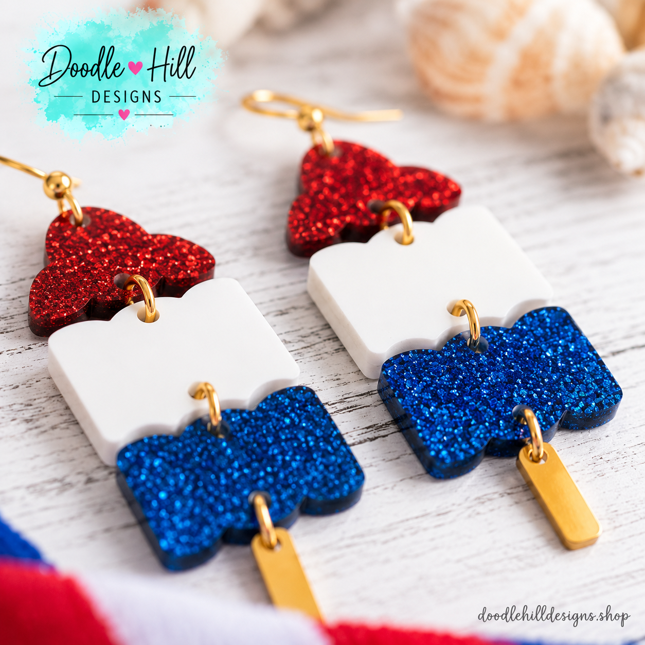 Bomb Pop Earrings | Patriotic Glitter Acrylic Earrings | Fourth of July Statement Earrings | Summer Popsicle Earrings