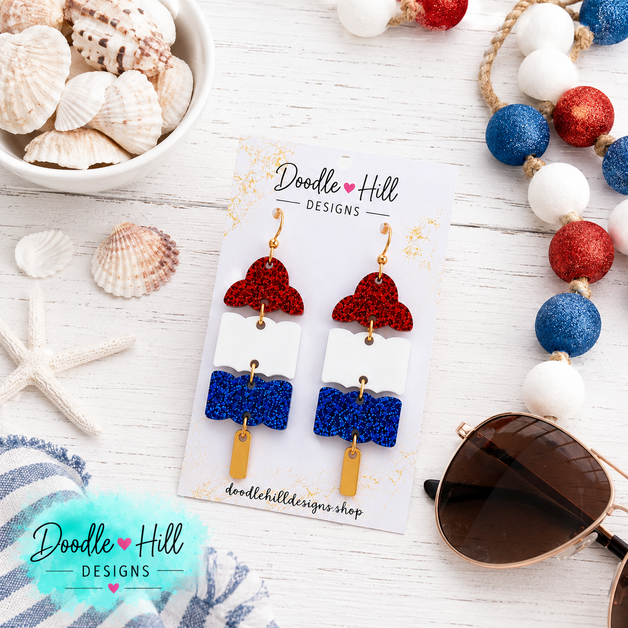 Bomb Pop Earrings | Patriotic Glitter Acrylic Earrings | Fourth of July Statement Earrings | Summer Popsicle Earrings