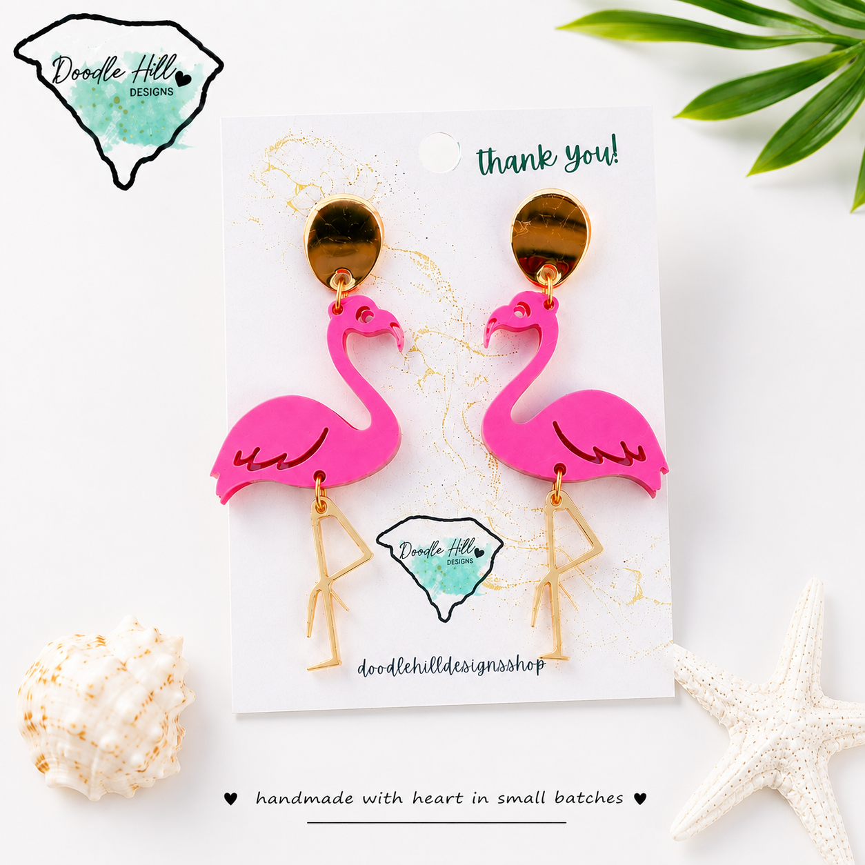 Pink Flamingo Earrings | Tropical Mirror Acrylic Statement Earrings | Beach Vacation Jewelry | Summer Earrings