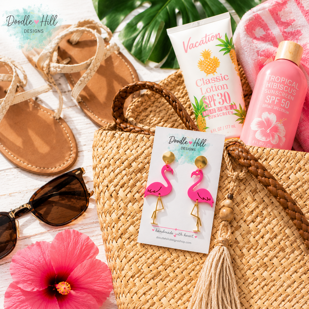 Pink Flamingo Earrings | Tropical Mirror Acrylic Statement Earrings | Beach Vacation Jewelry | Summer Earrings