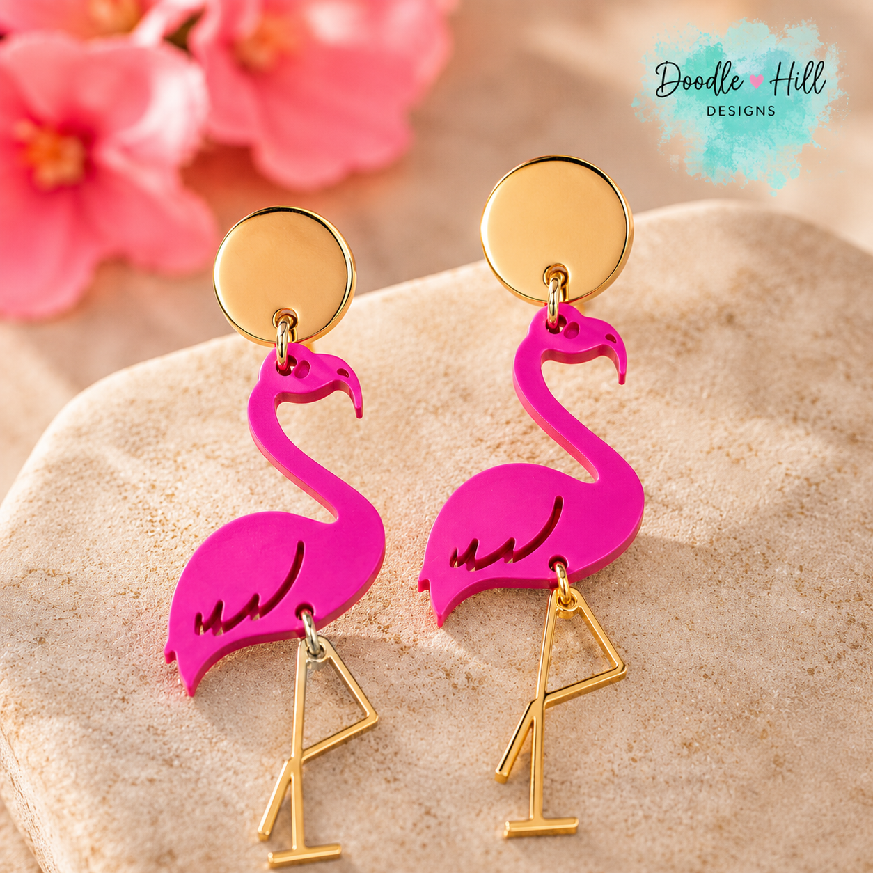 Pink Flamingo Earrings | Tropical Mirror Acrylic Statement Earrings | Beach Vacation Jewelry | Summer Earrings