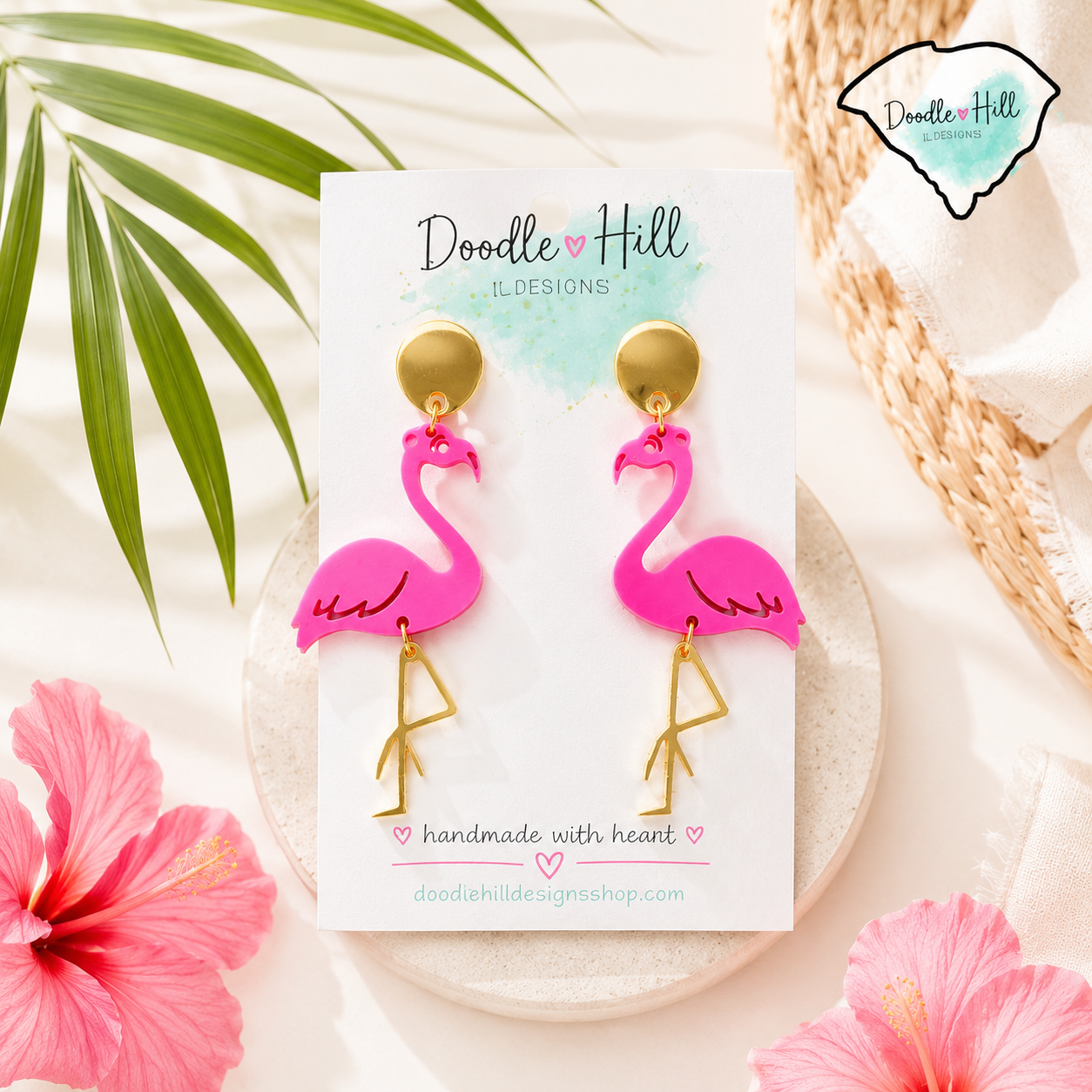 Pink Flamingo Earrings | Tropical Mirror Acrylic Statement Earrings | Beach Vacation Jewelry | Summer Earrings
