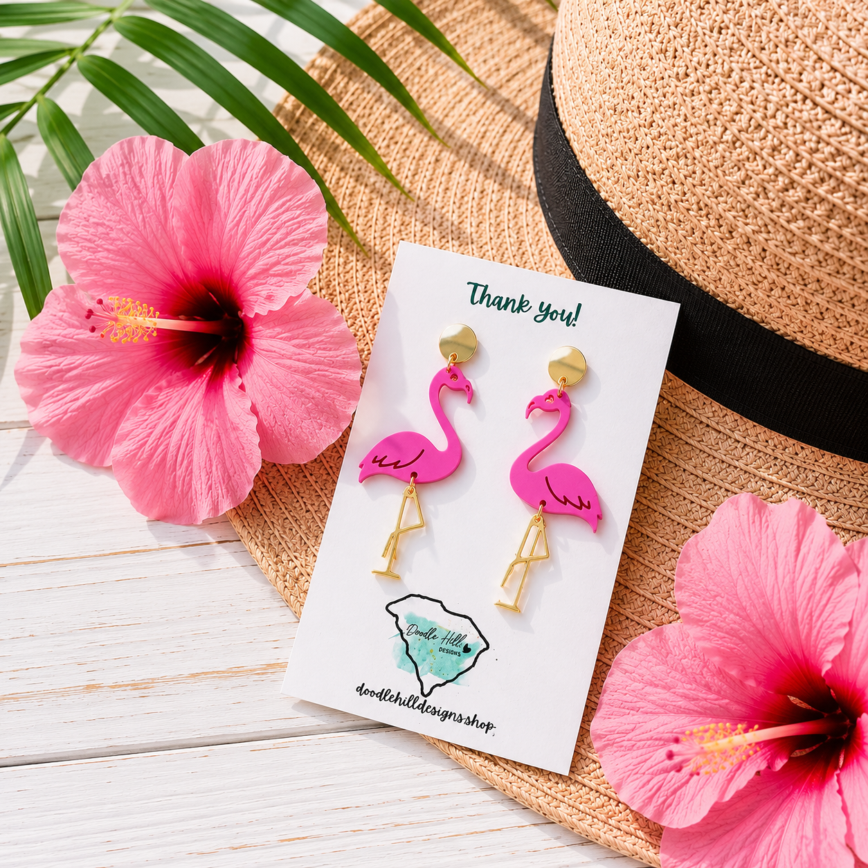 Pink Flamingo Earrings | Tropical Mirror Acrylic Statement Earrings | Beach Vacation Jewelry | Summer Earrings