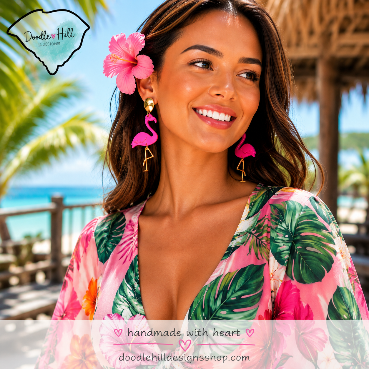 Pink Flamingo Earrings | Tropical Mirror Acrylic Statement Earrings | Beach Vacation Jewelry | Summer Earrings