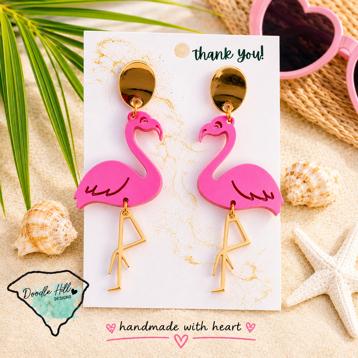 Pink Flamingo Earrings | Tropical Mirror Acrylic Statement Earrings | Beach Vacation Jewelry | Summer Earrings