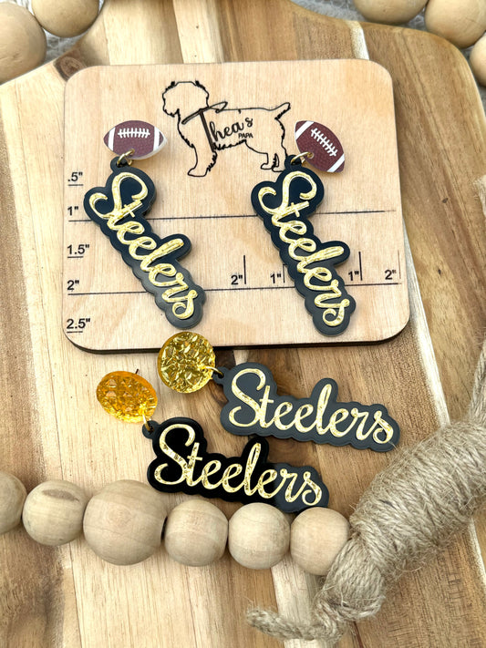 Game day statement earrings Here we go Terrible towel Steelers nation We are Family