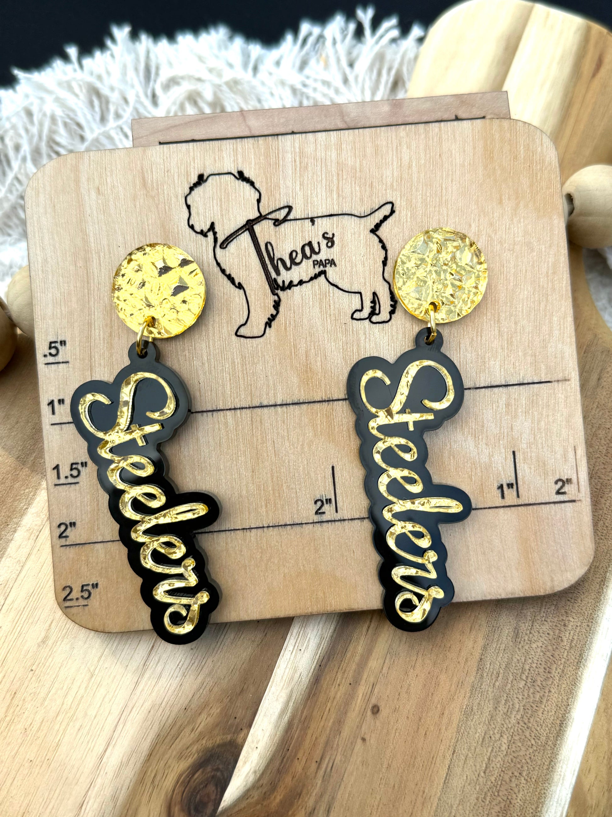 Game day statement earrings Here we go Terrible towel Steelers nation We are Family - gold post