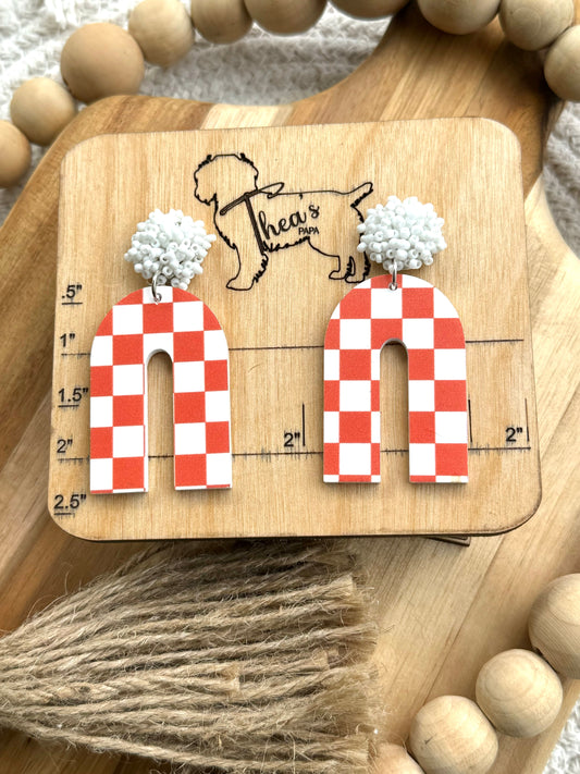 Game day statement earrings| Tennessee Volenteers| Vols 4 life| Rocky Top - Rainbow checkerboard