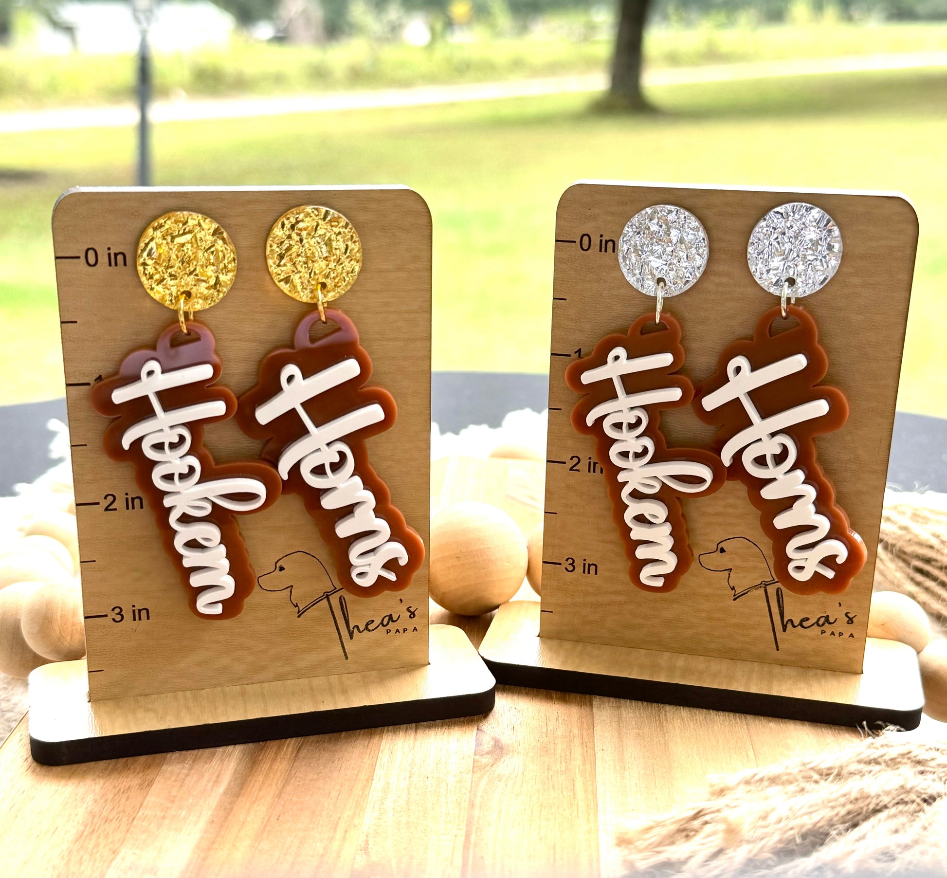 Game day statement earrings| University of Texas| Hook um horns| Longhorns| UT life