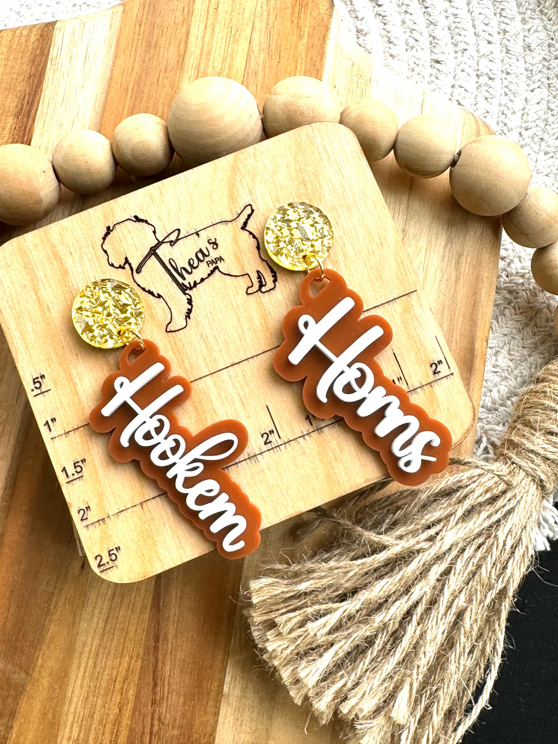 Game day statement earrings| University of Texas| Hook um horns| Longhorns| UT life - Burnt Orange / Silver