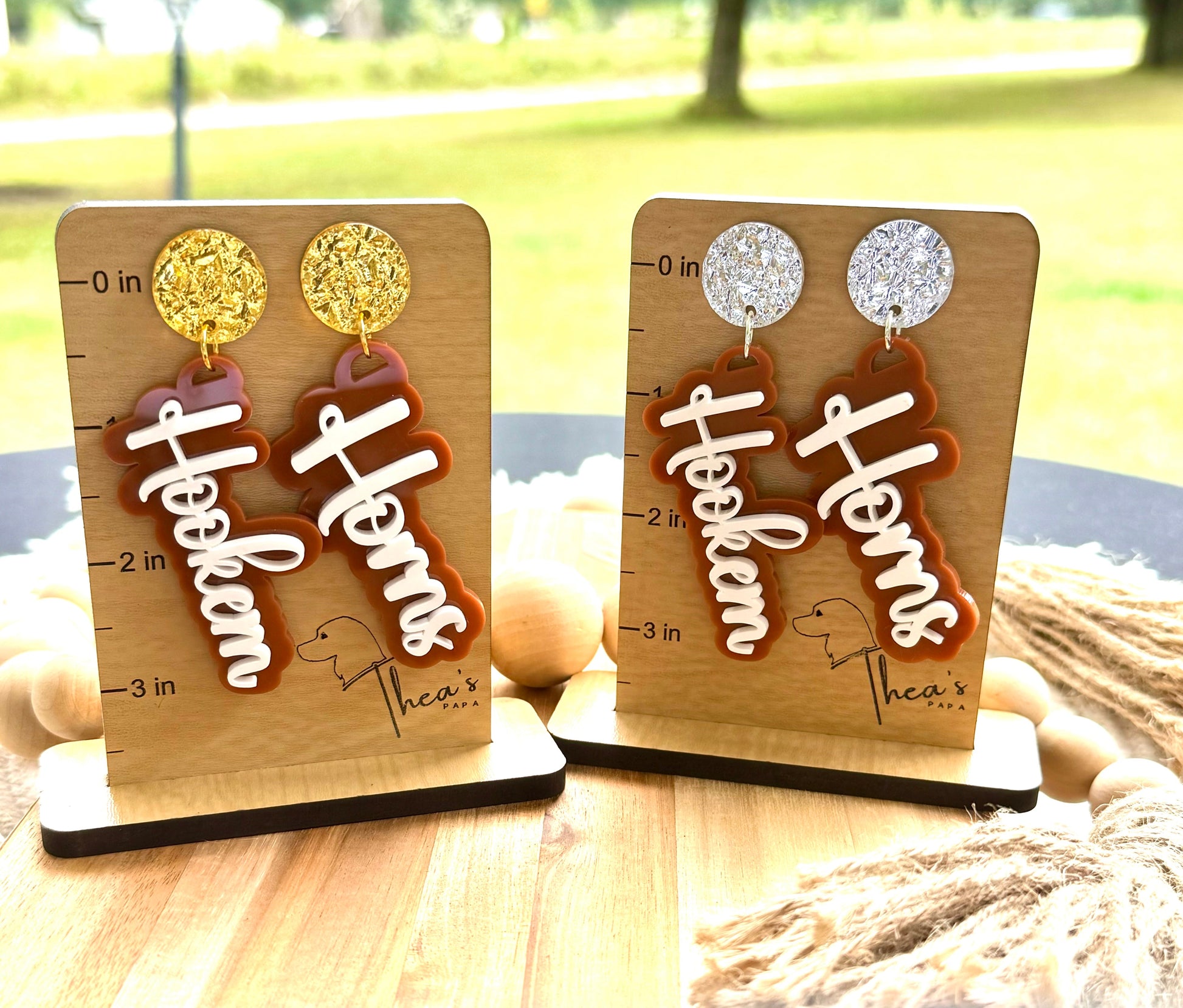 Game day statement earrings| University of Texas| Hook um horns| Longhorns| UT life