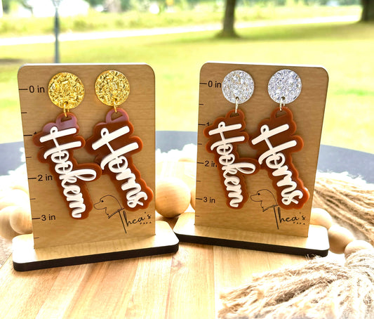 Game day statement earrings| University of Texas| Hook um horns| Longhorns| UT life