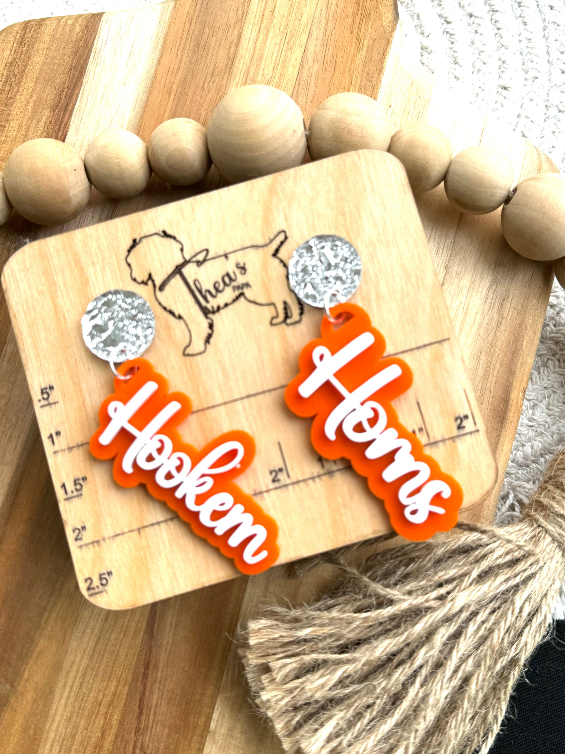 Game day statement earrings| University of Texas| Hook um horns| Longhorns| UT life - orange / Silver