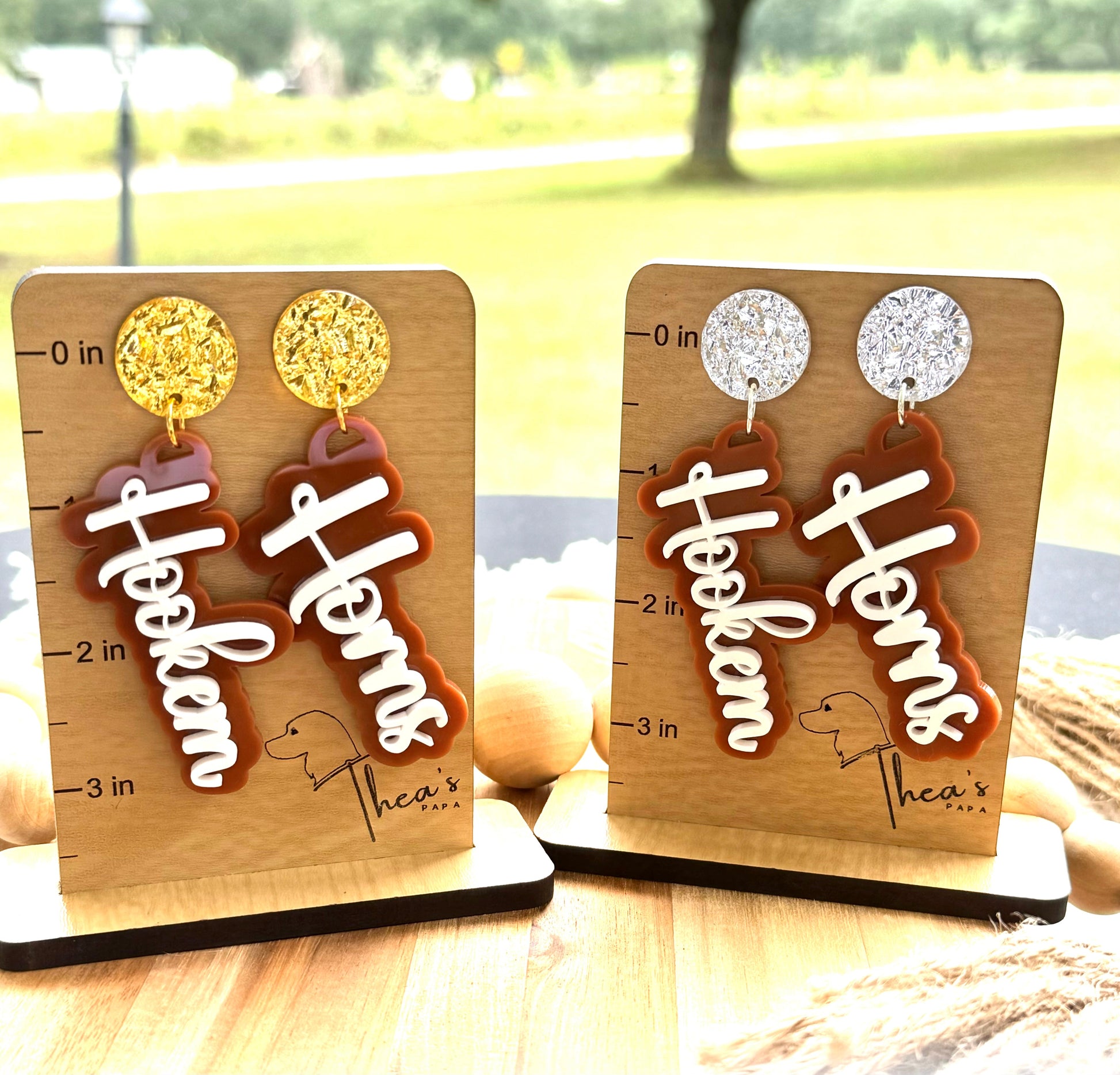 Game day statement earrings| University of Texas| Hook um horns| Longhorns| UT life