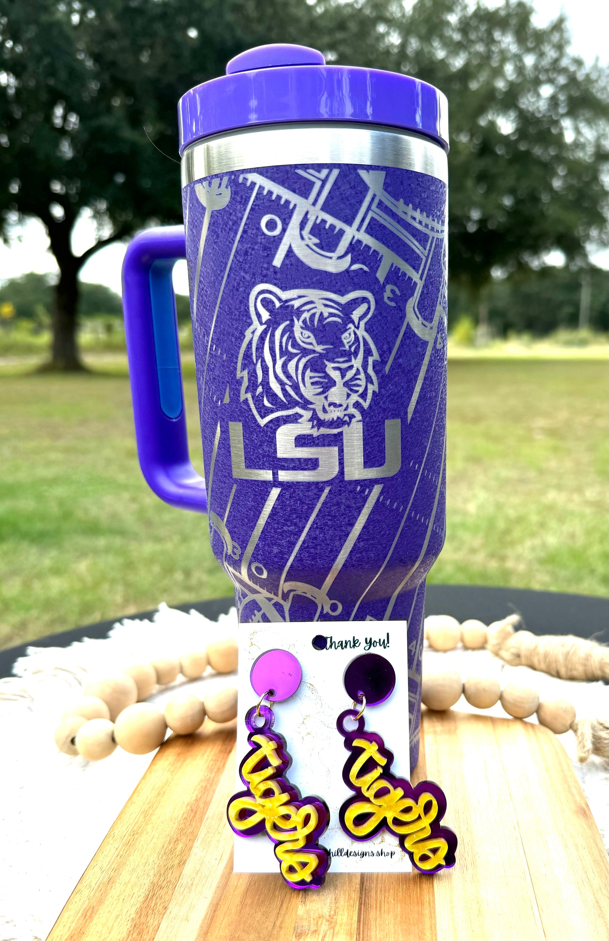 LSU gameday accessories 40 oz purple unbranded stainless steel LSU football theme gift for the ultimate LSU fan