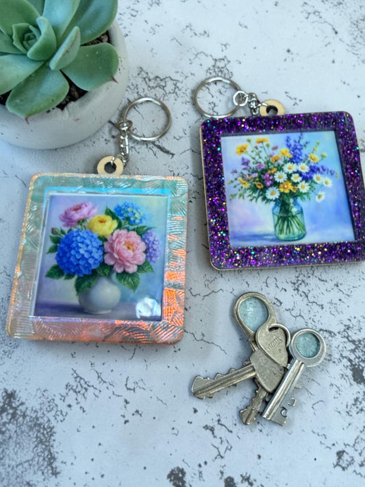 Mother’s Day Flower Keychain Gift | Engraved Wooden Keepsake Keychain | Small Bouquet Gift for Mom | Gift for Her