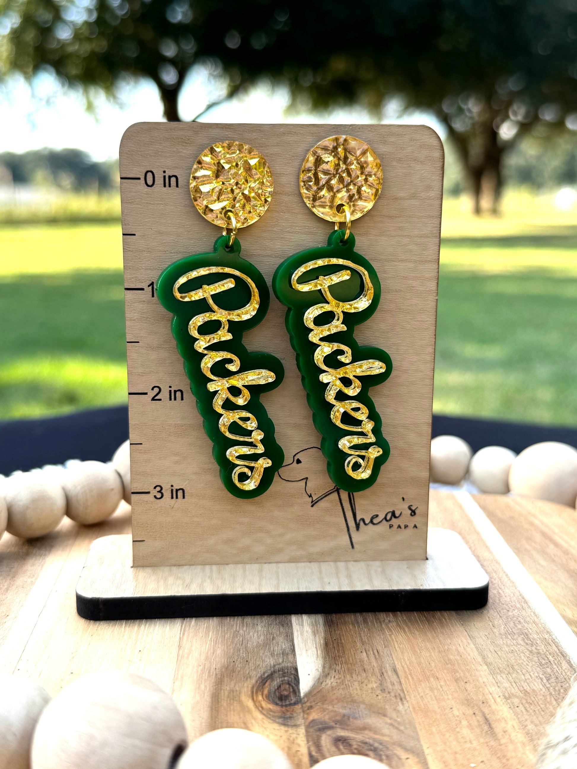 Packers earrings Gameday statement earrings Spirit earrings Cheeseheads Lamheau field GO PACK GO - Earrings