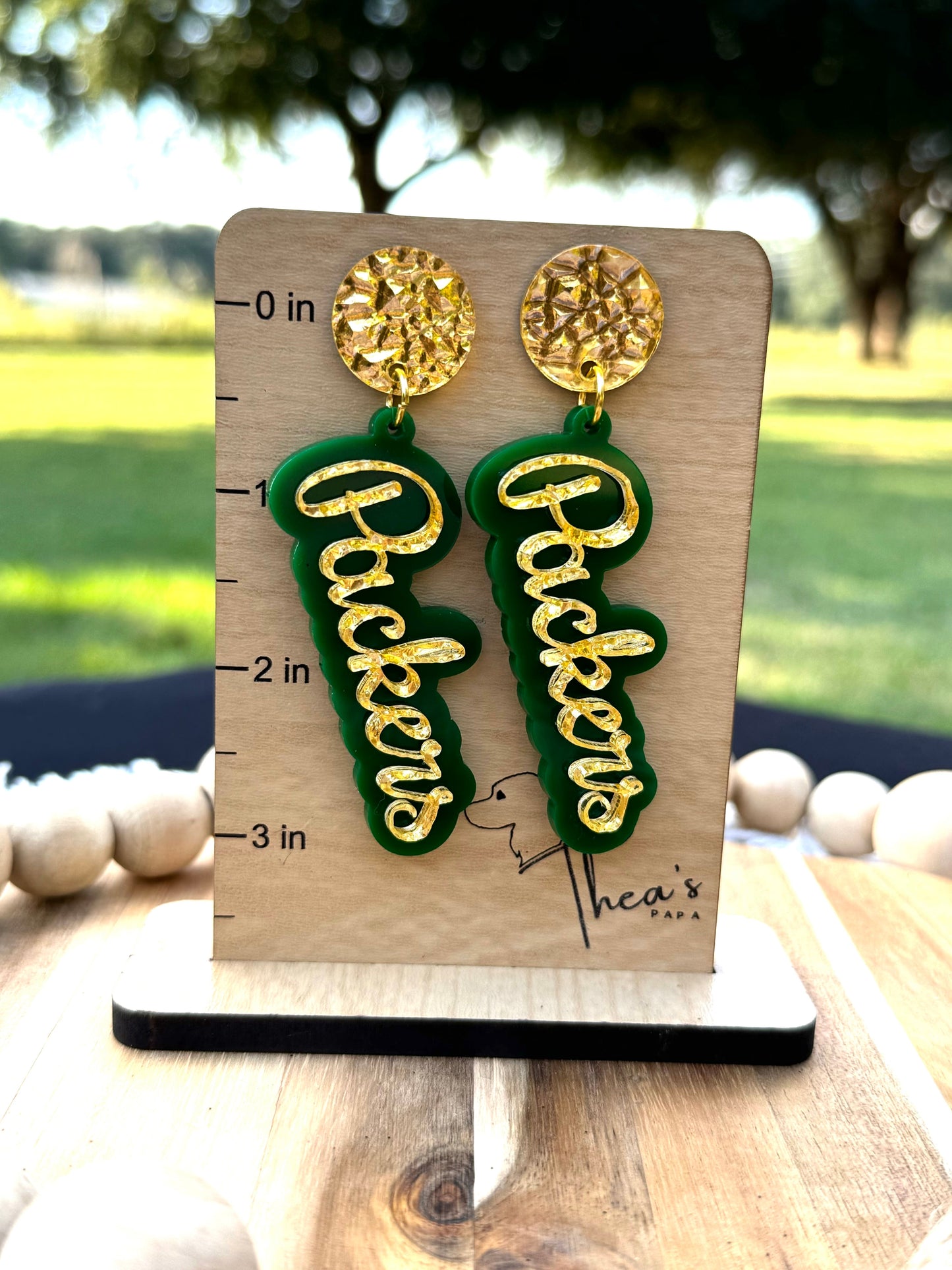 Packers earrings Gameday statement earrings Spirit earrings Cheeseheads Lamheau field GO PACK GO - Earrings
