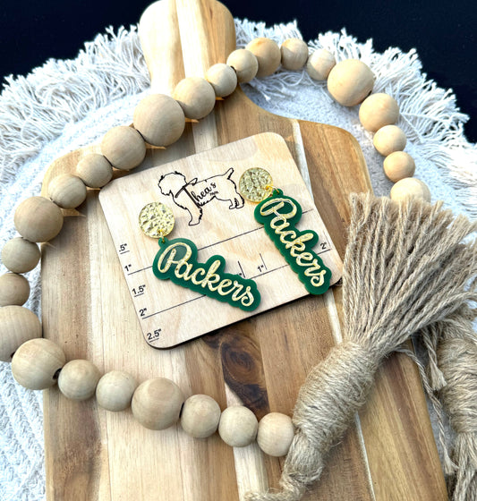 Packers earrings Gameday statement earrings Spirit earrings Cheeseheads Lamheau field GO PACK GO - Earrings