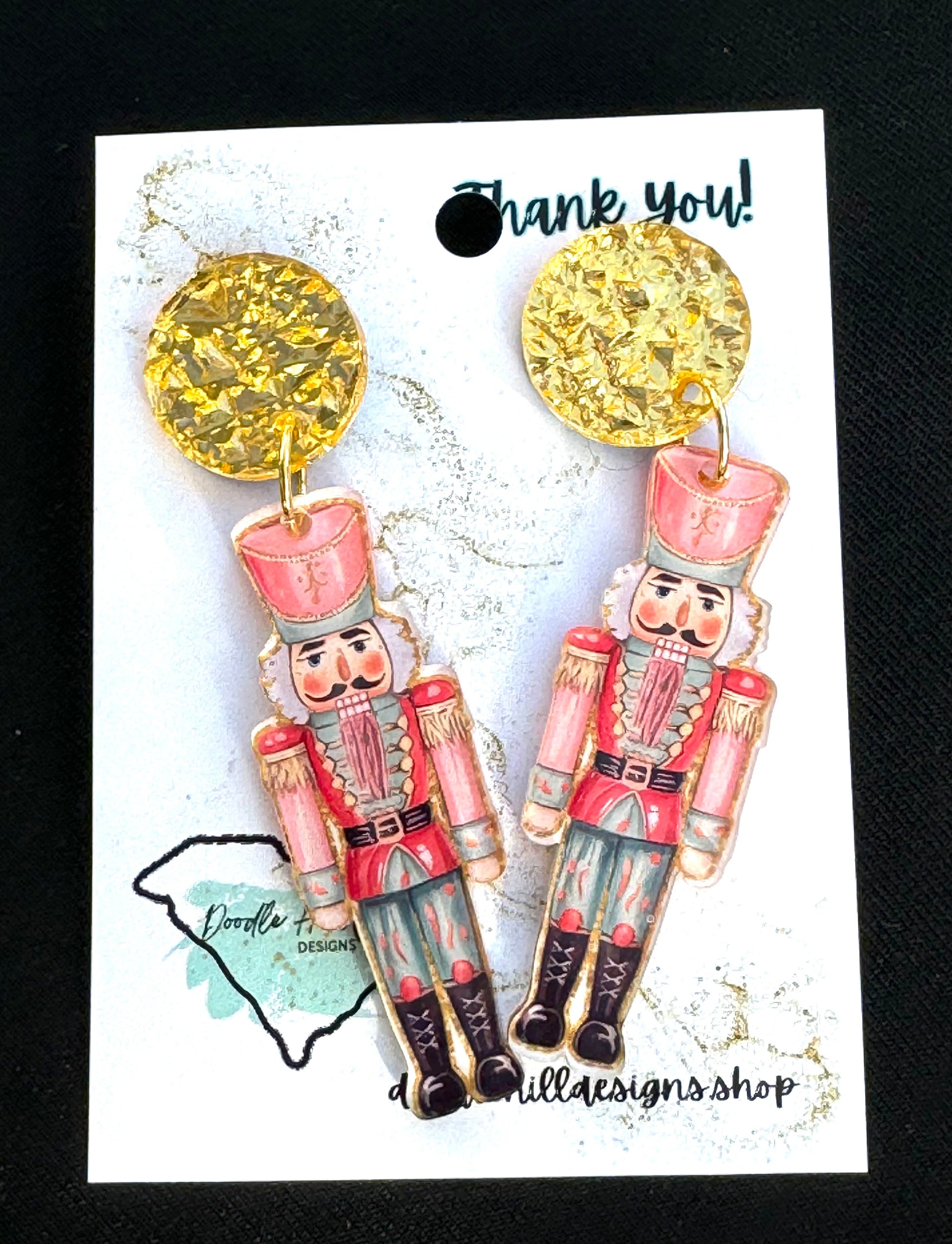 Pastel nutcracker earrings - gold texture post - Earrings