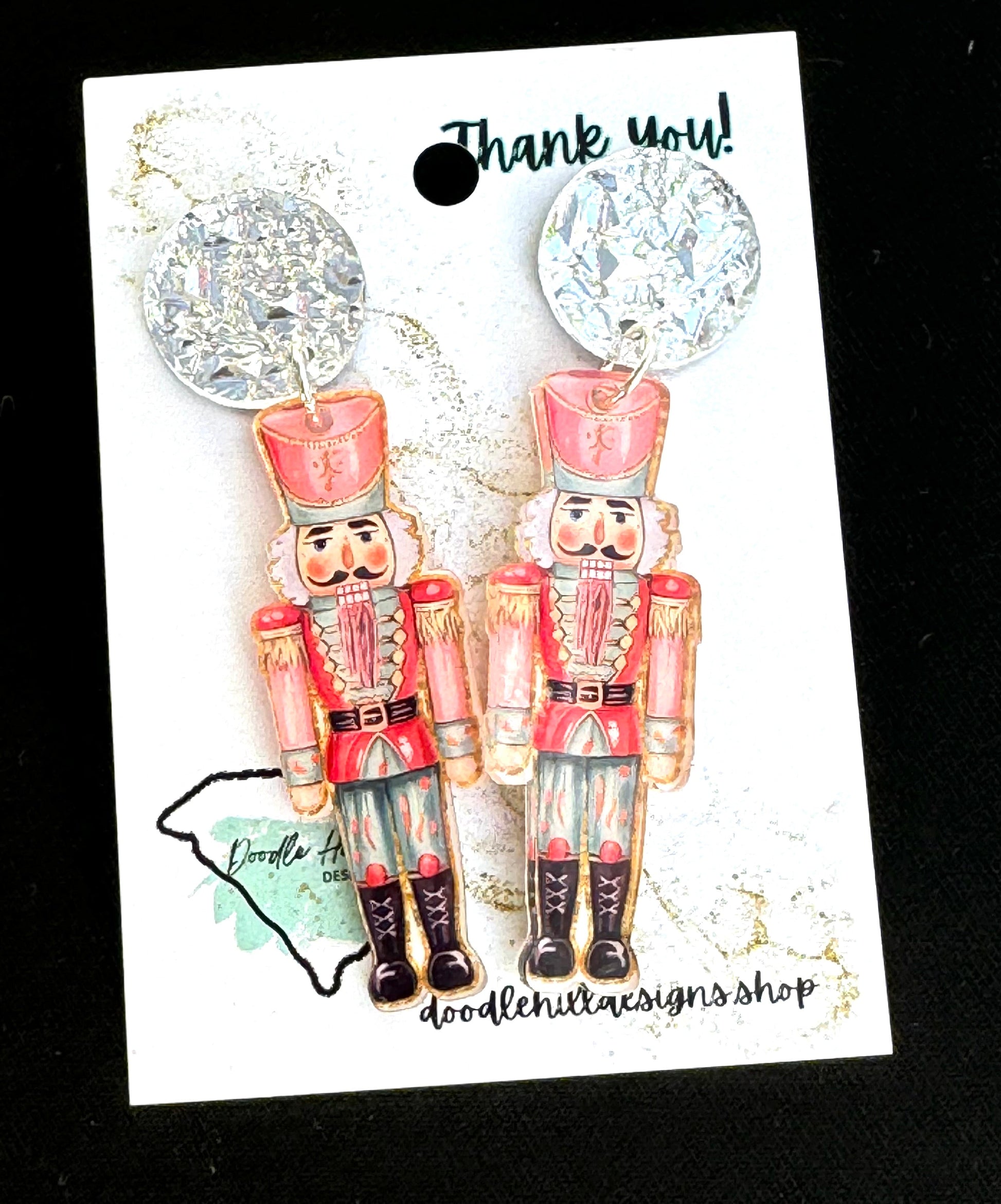 Pastel nutcracker earrings - silver textured post - Earrings