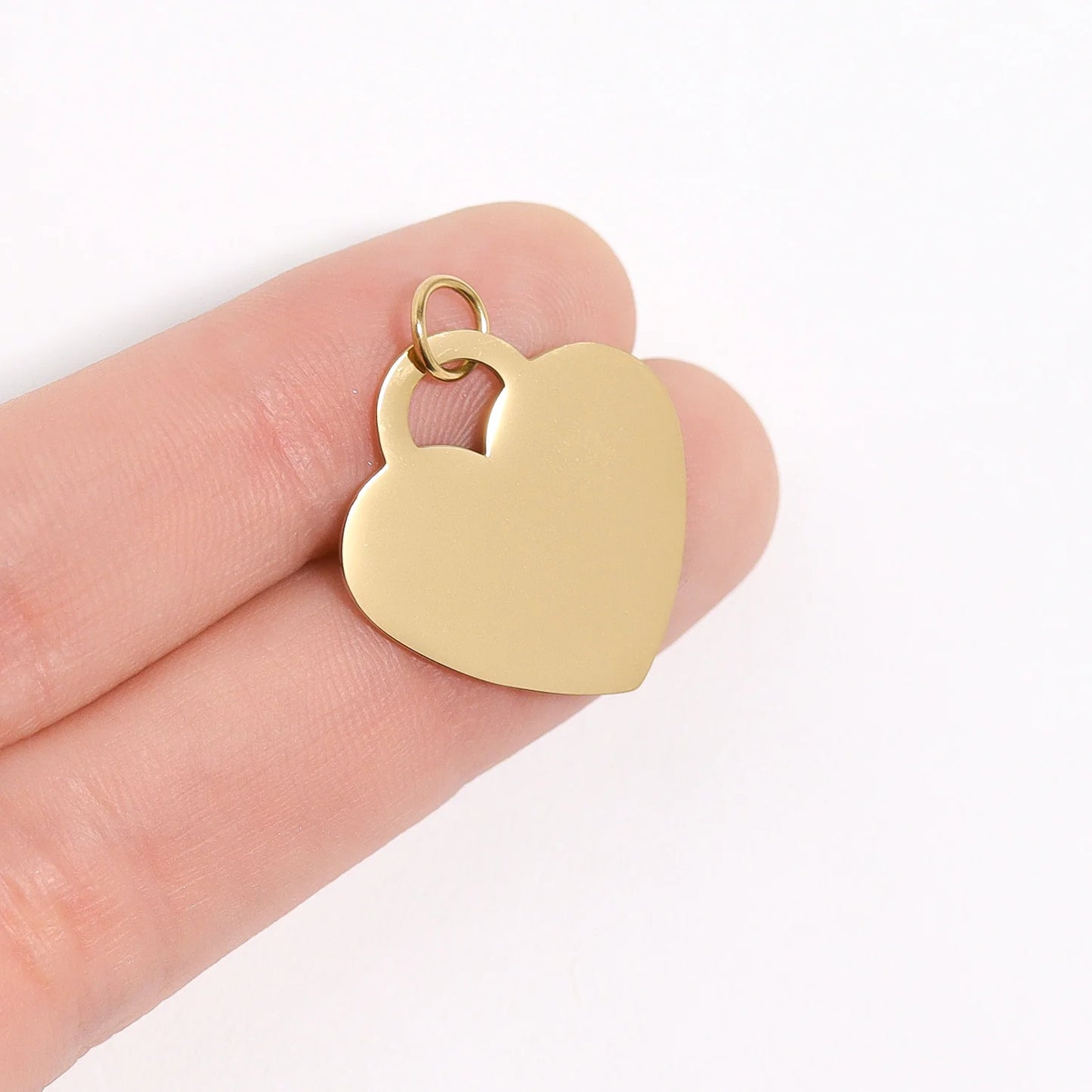 18K Gold PVD Blank Heart Charm Stainless Steel Pendant