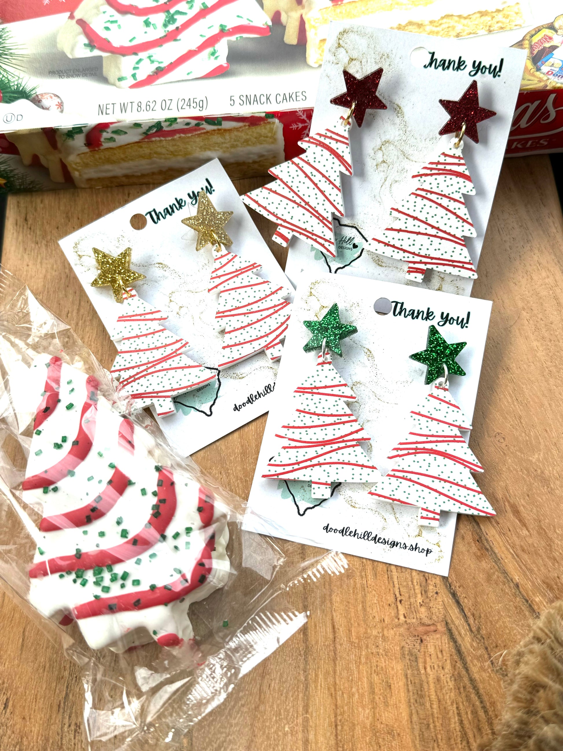 Snack cake christmas tree earrings - Earrings