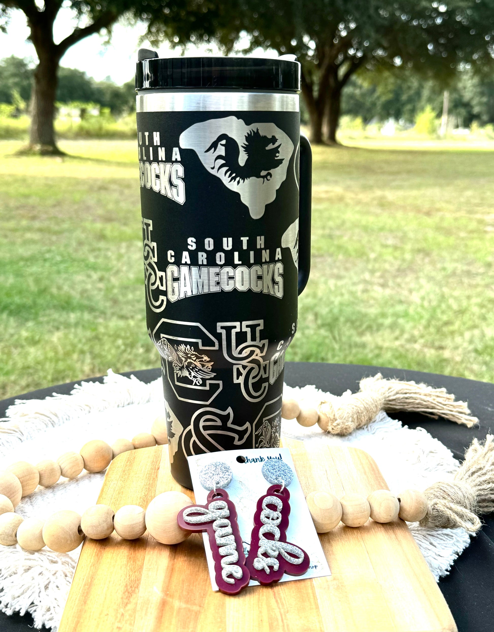South Carolina Gamecock gameday accessories| GO COCKS| USofC| USC| GAMECOCKS| 40 oz black unbranded stainless steel