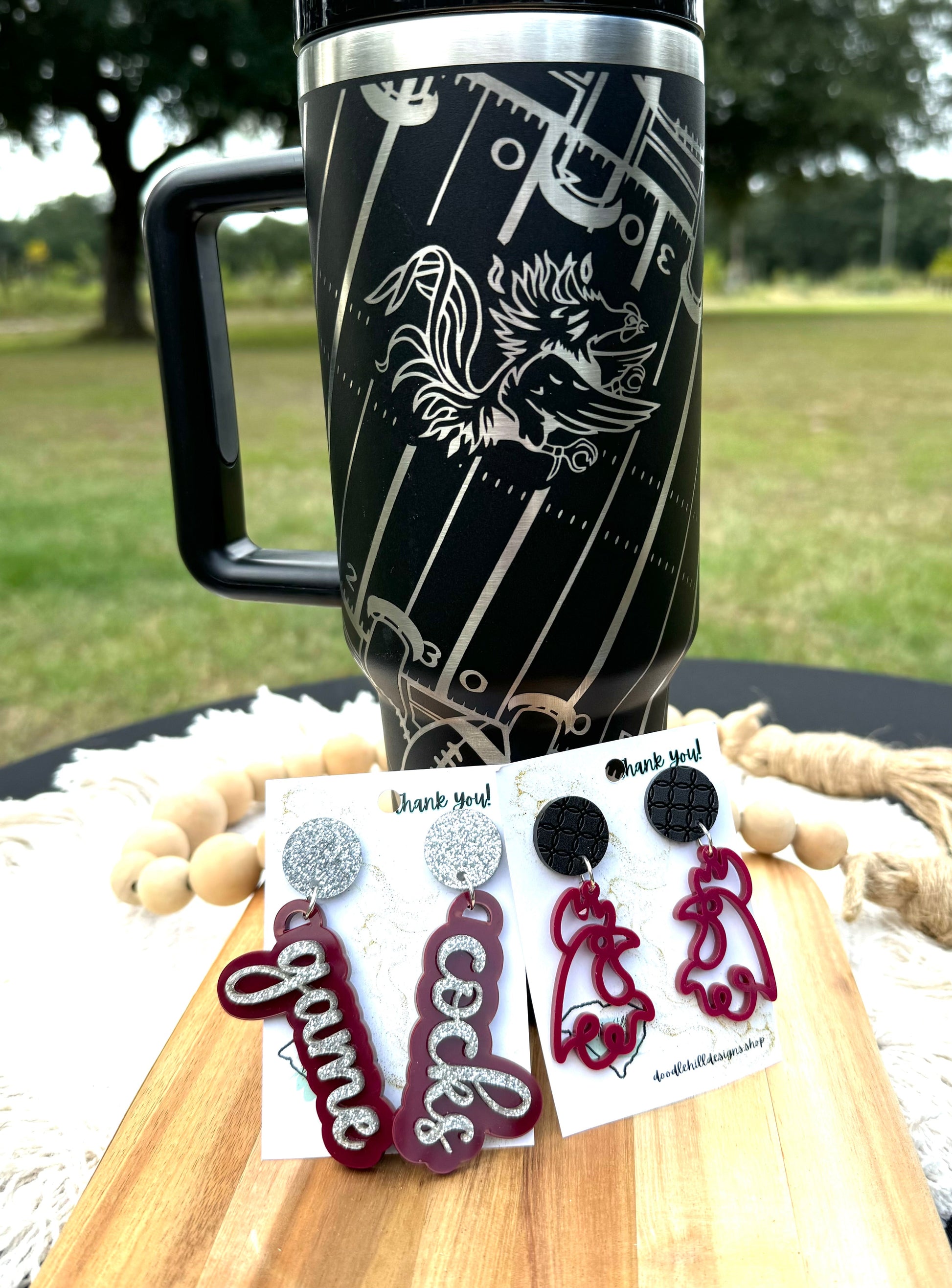 South Carolina Gamecock gameday accessories| GO COCKS| USofC| USC| GAMECOCKS| 40 oz black unbranded stainless steel