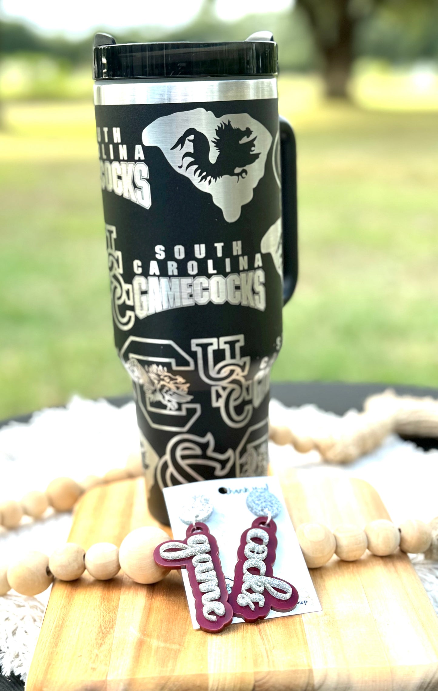 South Carolina Gamecock gameday accessories| GO COCKS| USofC| USC| GAMECOCKS| 40 oz black unbranded stainless steel