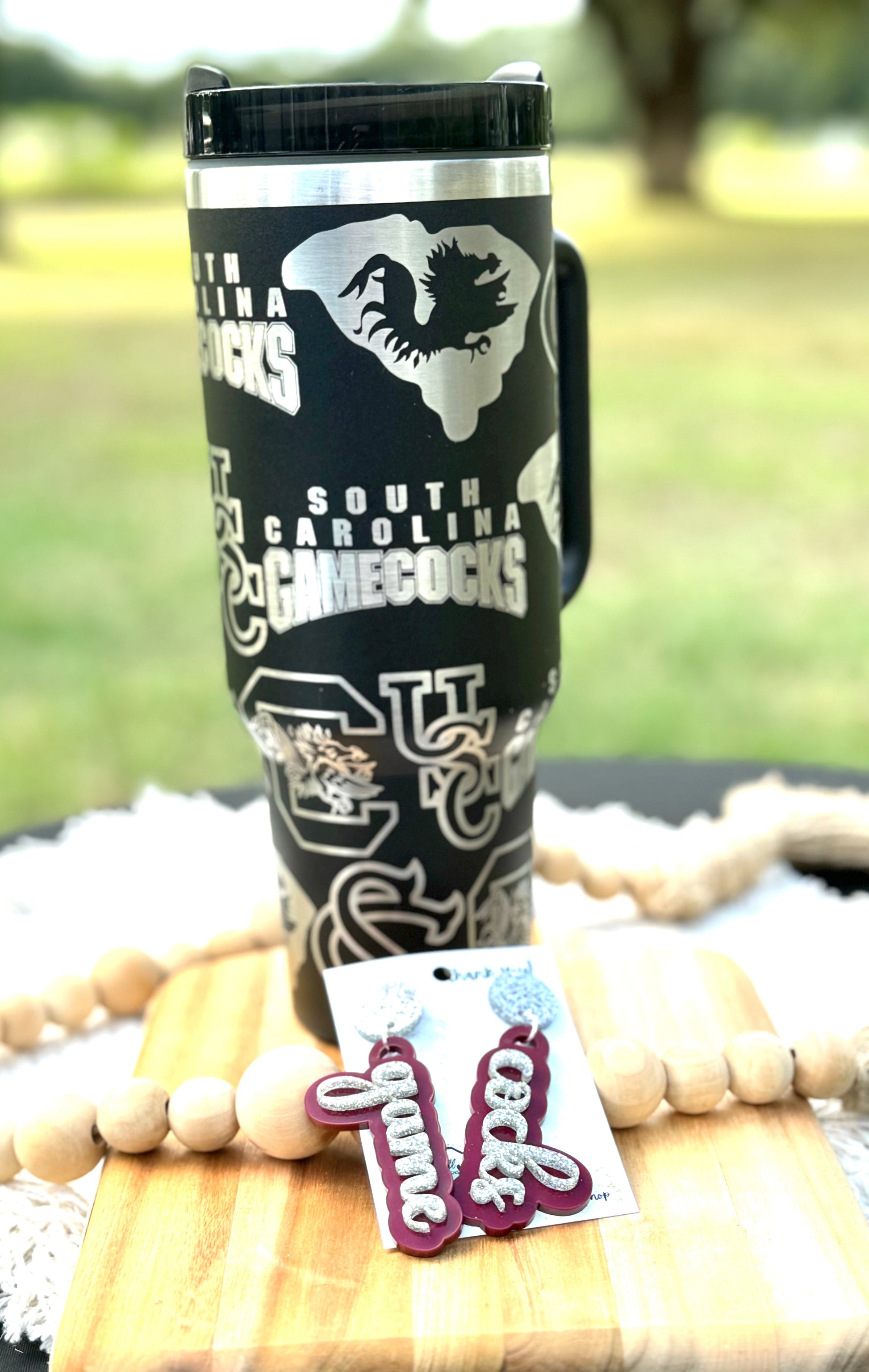 South Carolina Gamecock gameday accessories| GO COCKS| USofC| USC| GAMECOCKS| 40 oz black unbranded stainless steel