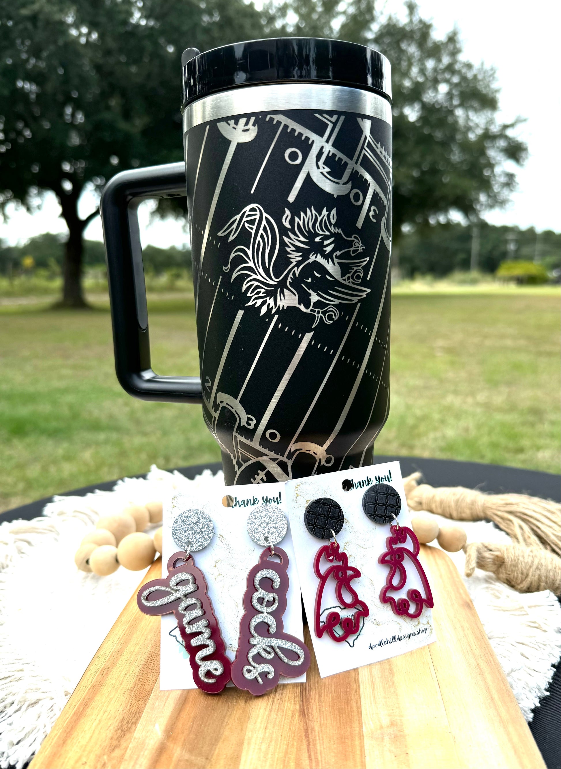 South Carolina Gamecock gameday accessories| GO COCKS| USofC| USC| GAMECOCKS| 40 oz black unbranded stainless steel