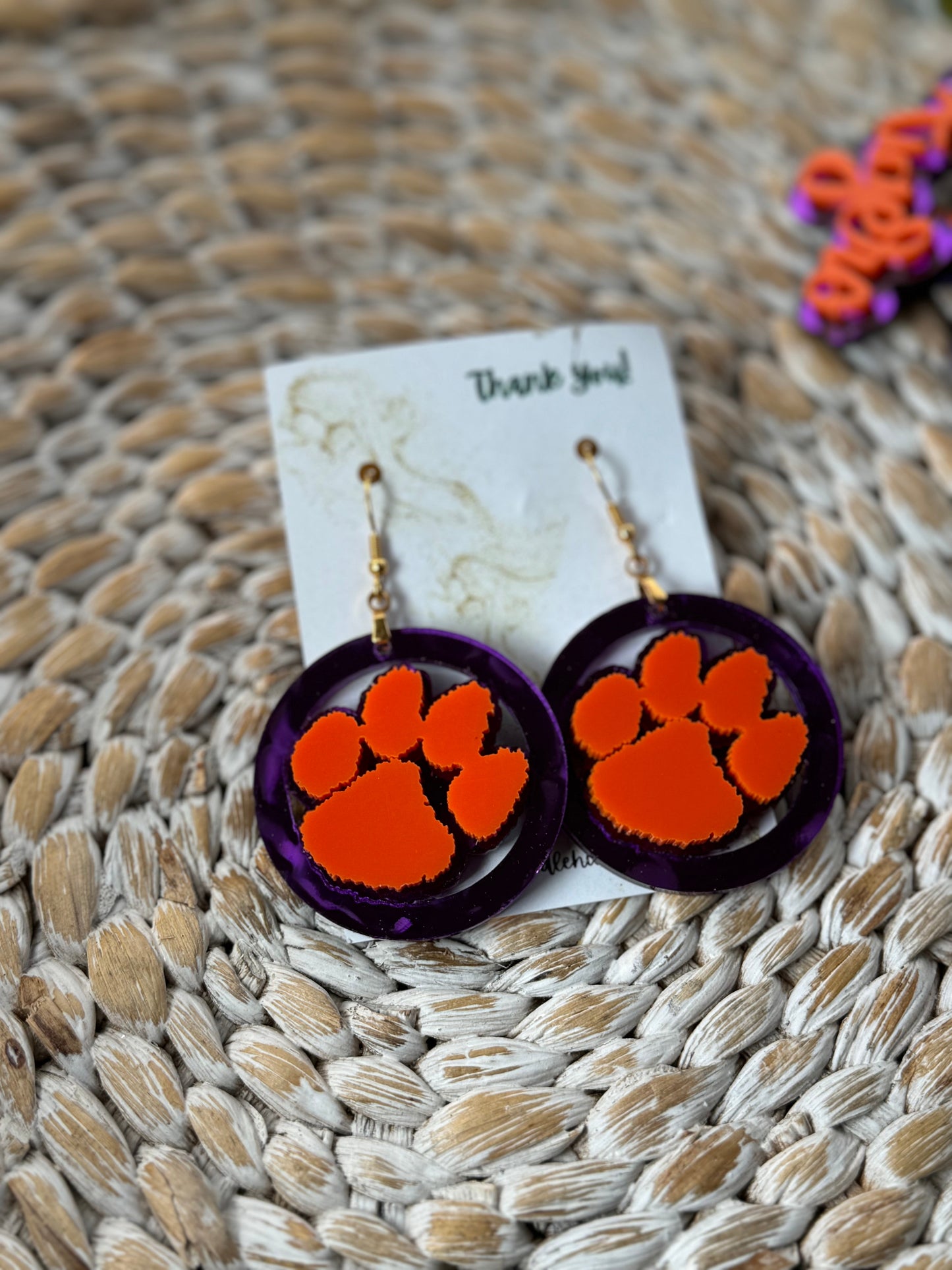 Tiger paw earrings Gameday statement earrings School spirit Clemson All in gameday at clemson