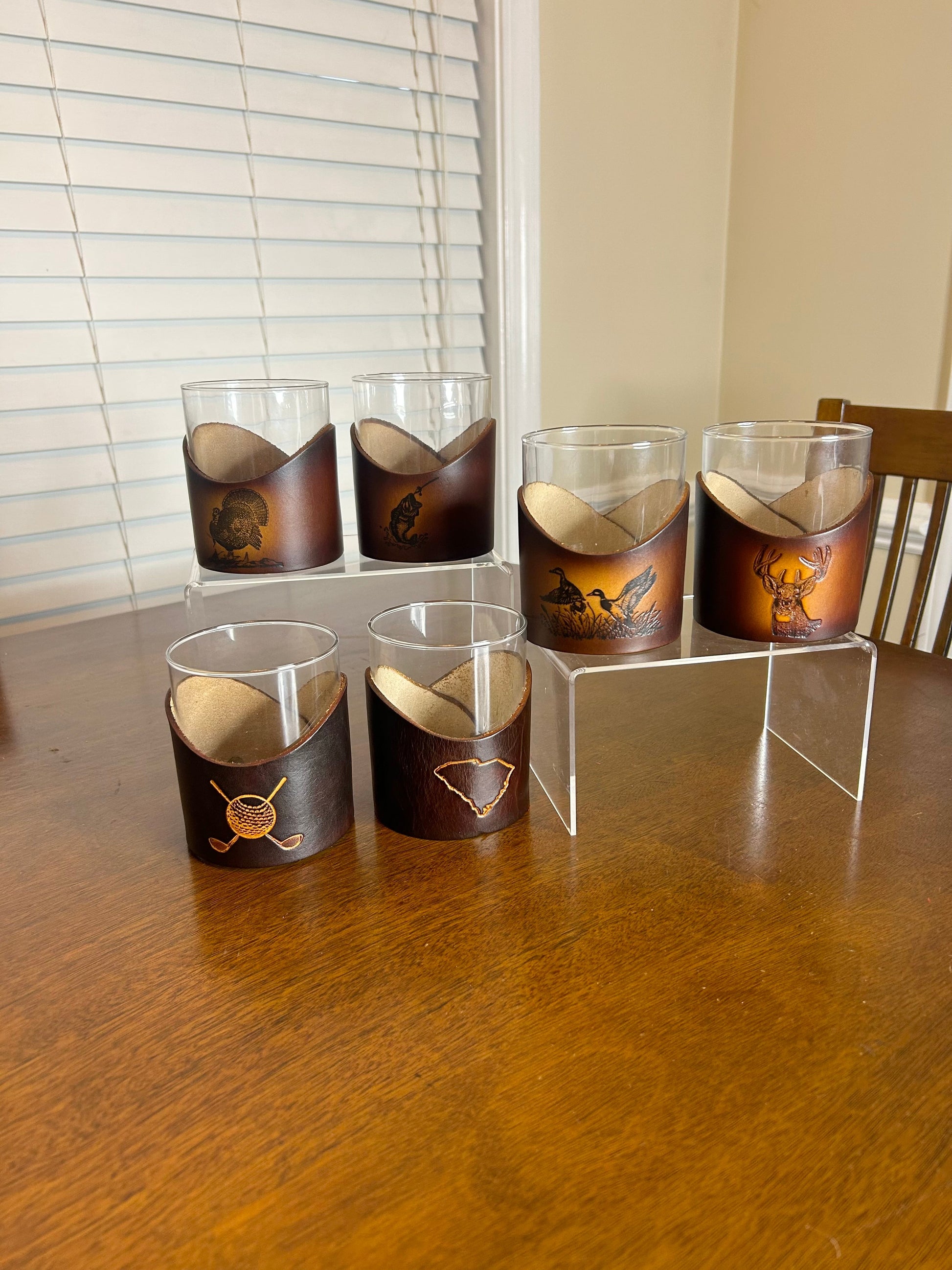 Wildlife Laser Engraved Whiskey Glass with Leather Band | Classy Gifts for Men | Groomsmen Whiskey Gift | Rustic